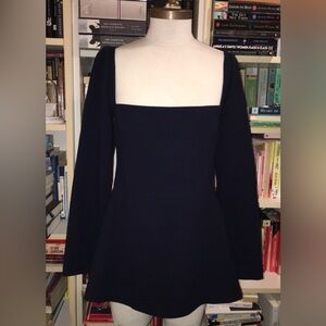Lela Rose Navy Blue Square Neckline Fit Flare Top